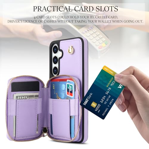 Asuwish Phone Case for Samsung Galaxy S25 5G Wallet Cell Cover with Tempered Glass Screen Protector Wrist Crossbody Strap RFID Blocking Credit Card Holder S 25 25S 25 25S SM-S931U Women Girls Purple - color: Purple