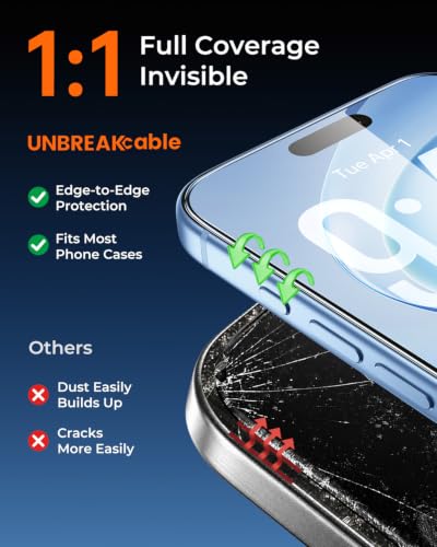 UNBREAKcable iPhone 17 Full-Coverage Screen Protector - 3 Pack | Quick-Install Box, Edge-to-Edge Coverage, 9H Hardness, Ultra HD Clarity, Daily Protection, Smooth Touch - size: iPhone 17
