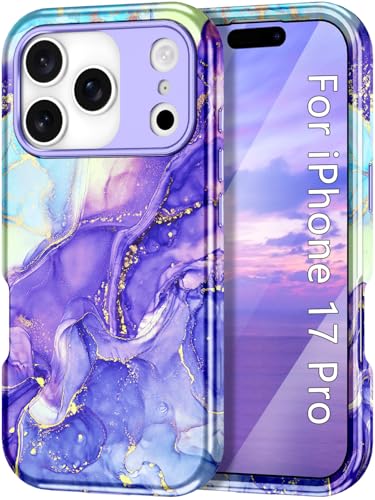 Btscase Compatible with iPhone 17 Pro Case 6.3 Inch 2025,Marble Pattern 3 in 1 Heavy Duty Shockproof Full Body Rugged Hard PC+Soft Silicone Drop Protective Women Girl Phone Cases, Cobalt Violet - color: Cobalt Violet, size: iPhone 17 Pro