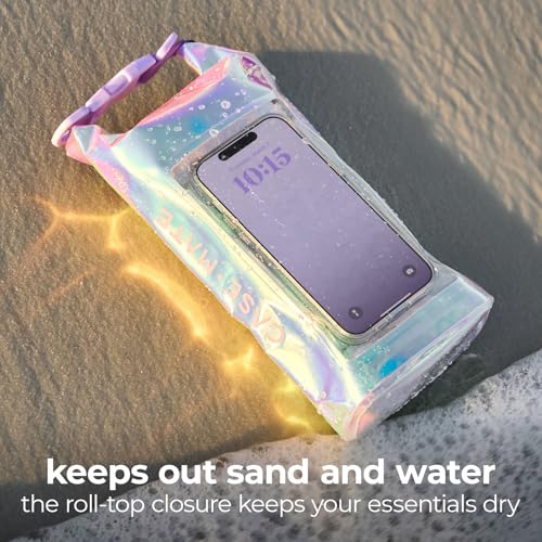 Case-Mate Soap Bubble Mini IP68 Waterproof Bucket Bag (2L) - Iridescent | Roll Top Dry Bag with Touchscreen Waterproof Pouch - For Phones Up to 7" - Swimming, Kayaking, Boating, Travel Essentials - color: Iridescent