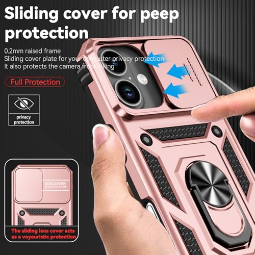 for iPhone 17 Case, with Slide Camera Cover HD Screen Protector [Military Grade 16ft. Drop Tested] Ring Holder Kickstand Protective Phone Case for Apple iPhone 17, Rose Gold - color: Rose Gold w/ Slide Camera 2nd gen. Military Grade