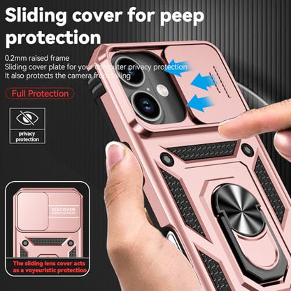 for iPhone 17 Case, with Slide Camera Cover HD Screen Protector [Military Grade 16ft. Drop Tested] Ring Holder Kickstand Protective Phone Case for Apple iPhone 17, Rose Gold - color: Rose Gold w/ Slide Camera 2nd gen. Military Grade