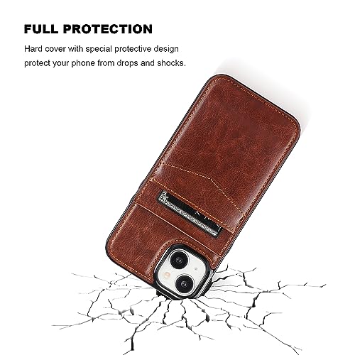 KIHUWEY for iPhone 15 Plus Wallet Case Card Holder Kickstand, Brown | Credit Card Slots, PU Leather, Magnetic Clasp, Flip Heavy Duty Protection Cover for Men and Women - color: Brown