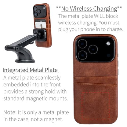 Dockem Card Case for iPhone 17 Pro with Magnetic Mounting Plate, Camera Control Button, Wallet with 2 Holder Slots: M2 Exec Premium Synthetic Leather (Brown) - color: Brown, size: 17 Pro