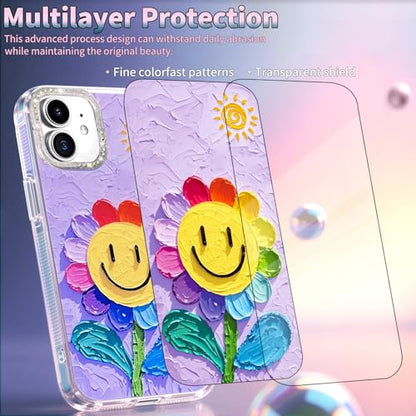 Compatible with iPhone 11 Case,with [Soft Slim][Camera Protection] Cute Rainbow Flower Aesthetic Phone Cover Anti-Yellowing Shockproof Protective Cover for Women Girl-Purple - color: Purple, size: iPhone 11