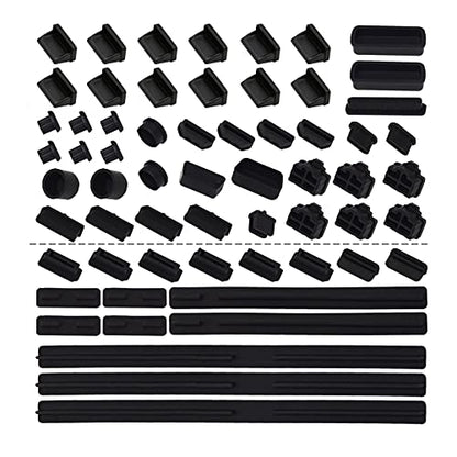 61Pcs Silicone Dust Plug Kit for Computer USB HDMI RJ45 SATA - color: black 61