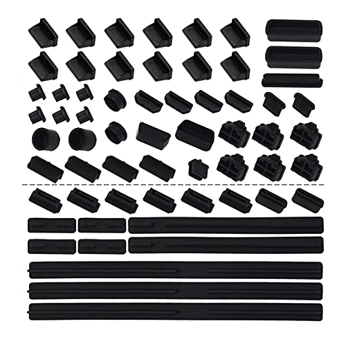 61Pcs Silicone Dust Plug Kit for Computer USB HDMI RJ45 SATA - color: black 61