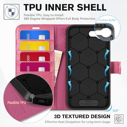 TUCCH Wallet Case for iPhone 17e & iPhone 16e (6.1"), Flip Stand, Hot Pink | RFID Blocking, 4 Card Holders, Kickstand, PU Leather, Shockproof TPU Shell, Magnetic Closure, Protective Folio Cover - color: Hot Pink