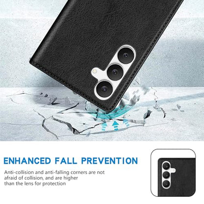ZZXX for Samsung Galaxy S25 FE Wallet Case with [RFID Blocking] Card Slot Stand Strong Magnetic PU Leather Flip Fold Protective Phone Case for Samsung Galaxy S25 FE Case Wallet(Black-6.7 inch) - color: Black