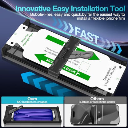 2 Pack for iPhone 17 Pro Privacy Screen Protector Film (NOT Glass), Anti Blue Light Flexible PET Film Screen Protector for iPhone 17 Pro with [Easy Installation Tray] - Purple - size: iPhone 17 Pro
