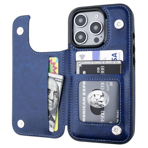 ONETOP for iPhone 16 Pro Wallet Case with Credit Card Holder,Blue | Kickstand,ID/Cash Holder,Case Wallet with Card Slots,Double Magnetic Clasp,Durable PU Leather Shockproof Cover for Women Men - color: Blue