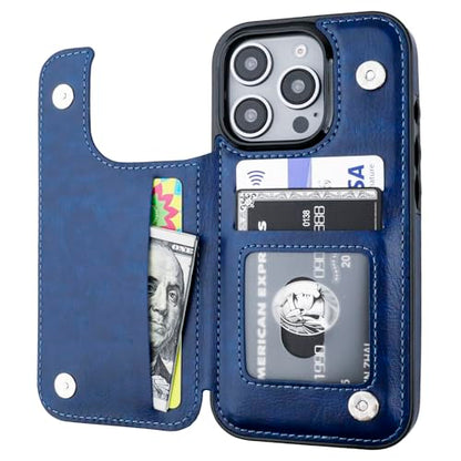 ONETOP for iPhone 16 Pro Wallet Case with Credit Card Holder,Blue | Kickstand,ID/Cash Holder,Case Wallet with Card Slots,Double Magnetic Clasp,Durable PU Leather Shockproof Cover for Women Men - color: Blue