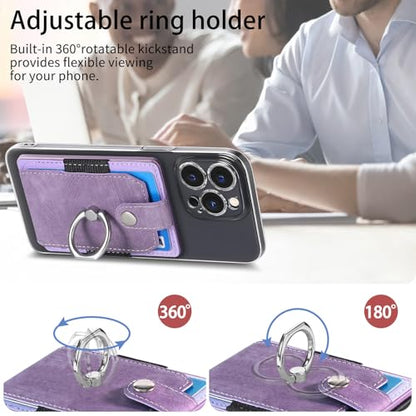 Card Holder for Phone Case, Ring Stand Stick on Phone Wallet - color: Purple