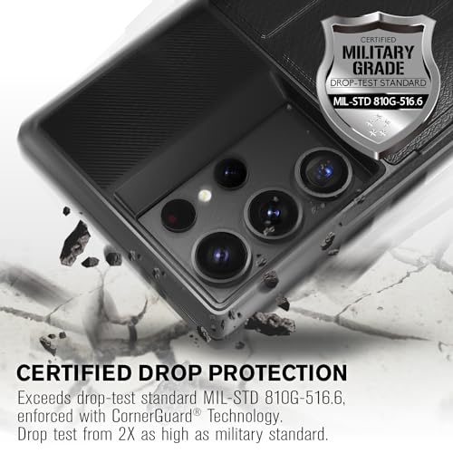VENA vCommute for Samsung Galaxy S24 Ultra Wallet Case, Black | Military-Grade Drop Protection, Premium Leather Magnetic Flap Cover, Hidden Card Holder, RFID Blocking, Multi-Angle Kickstand - color: Black, size: S24 Ultra