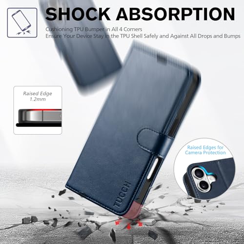 TUCCH Case Wallet for iPhone 17 (6.3") 2025, RFID Blocking Folio, Dark Blue | 4 Card Holders, Kickstand, PU Leather, Magnetic Closure, Shockproof TPU Shell, Protective Flip Cover - color: Dark Blue