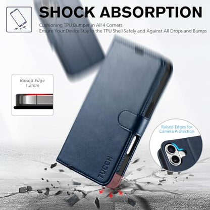 TUCCH Case Wallet for iPhone 17 (6.3") 2025, RFID Blocking Folio, Dark Blue | 4 Card Holders, Kickstand, PU Leather, Magnetic Closure, Shockproof TPU Shell, Protective Flip Cover - color: Dark Blue