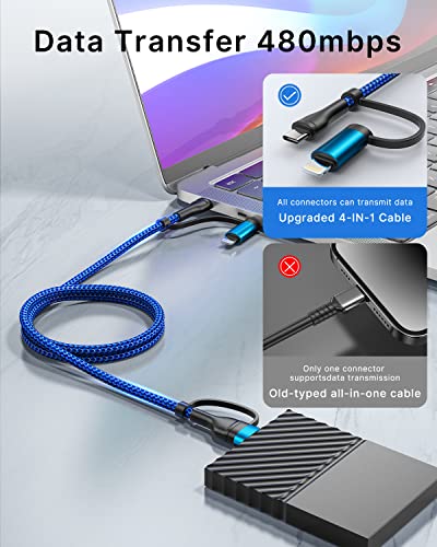 4 in 1 Charging Cable, 60W USB C to Lightning Cable 6.6FT, USB A/C to C/Lightning Multi Charging Cable Fast Charging for iPhone 16 15 14 13 Pro Max/MacBook Pro/Samsung S25 S24/Switch 2,Blue - color: Blue