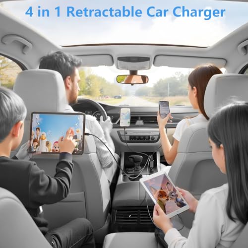 Apple MFi Certified Retractable Car Charger USB C, 120W Car Phone Charger - size: 2.8FT