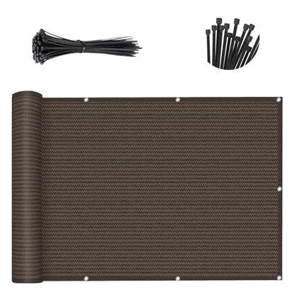 SUNNY GUARD 3' x 10' Balcony Privacy Screen, HDPE Patio Railing Cover Fence - color: Brown, size: 0 3' x 1 0'