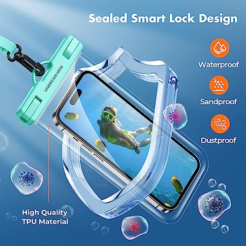 UNBREAKcable Waterproof Phone Pouch-2 Pack IPX8 Waterproof Phone Case for iPhone 16 15 14 13 12 11 Pro Max & Samsung S25 S24-Dry Bag & Travel Essentials for Beach, Pool, Kayak & Cruise-7" Blue+Green - color: Blue + Green