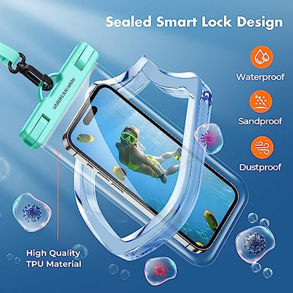 UNBREAKcable Waterproof Phone Pouch-2 Pack IPX8 Waterproof Phone Case for iPhone 16 15 14 13 12 11 Pro Max & Samsung S25 S24-Dry Bag & Travel Essentials for Beach, Pool, Kayak & Cruise-7" Blue+Green - color: Blue + Green