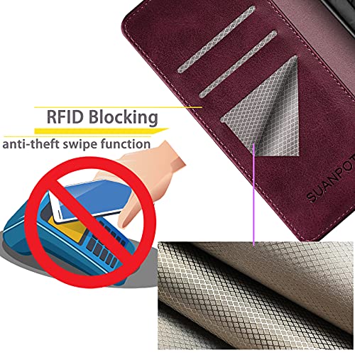 SUANPOT for Motorola（Moto G Power 2022） Wallet case 【RFID Blocking】 Credit Card Holder, Flip Folio Book PU Leather Phone case Shockproof Cover for Women Men Power2022 Wine Red - color: Wine Red