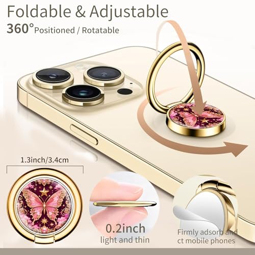 Cell Phone Ring Holder, Cute Phone Ring Grip Stand, 360°Rotation Funny Metal Kickstand Finger Grip Luxury Butterfly - color: Luxury Butterfly