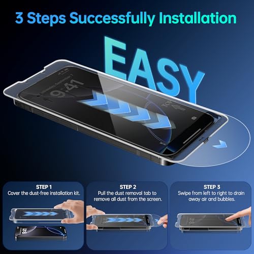 2 Pack for iPhone 16 Privacy Screen Protector 6.1 inch, [Military Grade Shatterproof] 9H Tempered Glass Protective Film, Fast & Easy Installation, Auto Alignment, Auto Dust-Elimination - size: iPhone 16