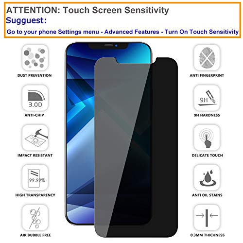 LYWHL 3 Pack for iPhone 12 Pro Max Privacy Screen Protector, Tempered Glass Anti-Spy Private Screen Protector for 12 Pro Max, [Easy Install Frame] Bubble Free Case friendly Anti-Scratch 9H Hardness - size: Iphone 12 Pro Max
