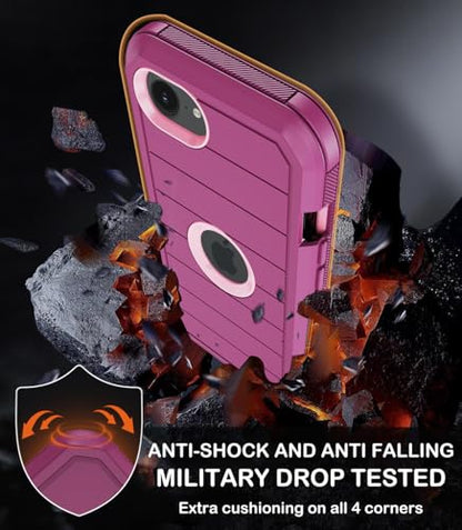 KECAI for iPhone 16e Case with Belt Clip Holster,Screen Protector X2,Heavy Duty Shockproof Drop Protection Military Grade 3 Layers Full Covered Rugged Durable Phone Cover for Apple 16e (Burgundy) - color: Burgundy