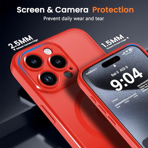 Magnetic Case for iPhone 13 Pro 6.1-Inch, [Compatible with Magsafe][Full Camera Protection] Ultra Slim Translucent Matte Shockproof Protection Phone Cover-Bright Red - color: Bright Red, size: iPhone 13 Pro