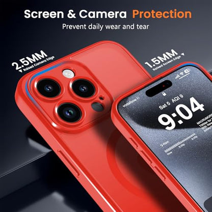 Magnetic Case for iPhone 13 Pro 6.1-Inch, [Compatible with Magsafe][Full Camera Protection] Ultra Slim Translucent Matte Shockproof Protection Phone Cover-Bright Red - color: Bright Red, size: iPhone 13 Pro