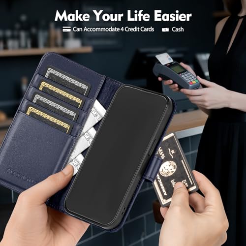 Compatible with Samsung Galaxy S26 Plus Genuine Leather Case Wallet with Card Holder,Women Men Real Leather Flip RFID Blocking Credit Card Slots Kickstand Protective Phone Cover,Dark Blue - color: Dark Blue, size: Samsung Galaxy S26 Plus - 6.7"