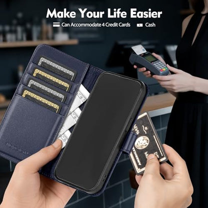 Compatible with Samsung Galaxy S26 Plus Genuine Leather Case Wallet with Card Holder,Women Men Real Leather Flip RFID Blocking Credit Card Slots Kickstand Protective Phone Cover,Dark Blue - color: Dark Blue, size: Samsung Galaxy S26 Plus - 6.7"