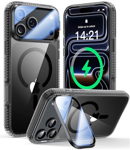 VOFATA [Upgraded Full Camera Protection] for iPhone 17 Pro Case with Camera Cover Stand [Fit for MagSafe][10FT Mil-Grade Protection] Transparent Magnetic iPhone 17 Pro Phone Case, Clear Black - color: Clear-Black, size: for iPhone 17 Pro 6.3"
