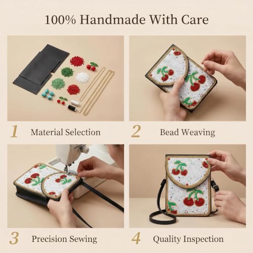 Small Crossbody Bags for Women, Cell Phone Shoulder Bag Boho Wallet Purse - color: Cherry White