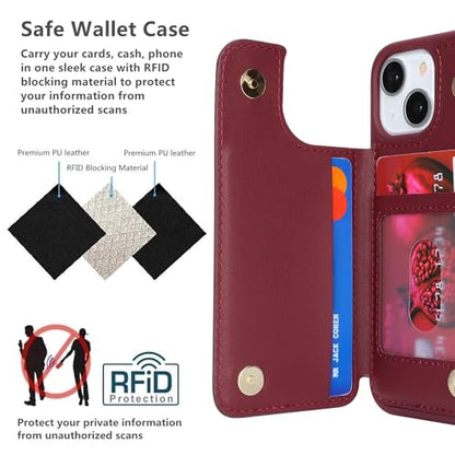 iCoverCase Compatible with iPhone 13 Mini Case with Card Holder, Wallet Phone Case for Women Men RFID Blocking PU Leather Protective Case 5.4 Inch (Wine Red) - color: Wine Red