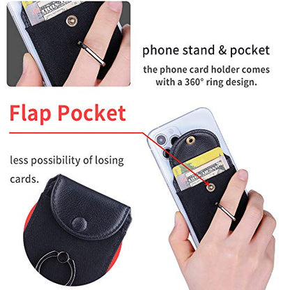 Self Adhesive Card Holder for Back of Phone with Ring Stand - Black - color: (Black Finger Ring)