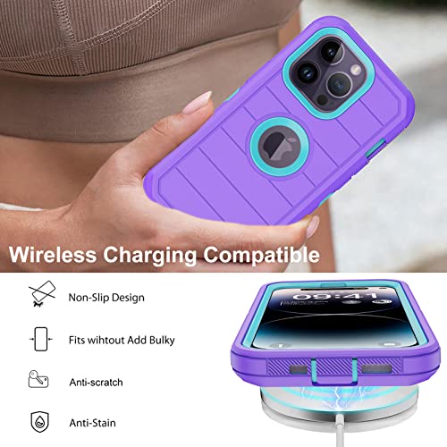 iPhone 14 Pro Max Case with 2 Screen Protectors - Full Body Shockproof, Dust Proof, Military Rugged 3-Layer Cover (Purple) - color: Purple/light green II