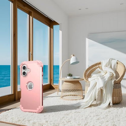 IDweel for iPhone 17 Case with Screen Protector for Women, 3 in 1 Shockproof Slim Fit Hybrid Heavy Duty Hard PC Cover Soft Silicone Bumper Full Body Anti-Fingerprint Case, Rose Gold - color: Rose Gold