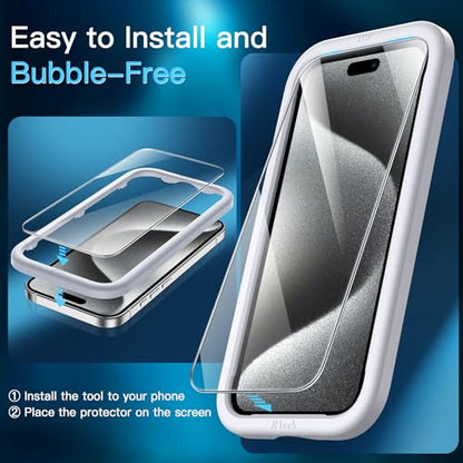 JETech Screen Protector for iPhone 15 Pro, 2-Pack | 9H Tempered Glass, HD Clear, Anti-Scratch Protection, Easy Installation Tool - size: iPhone 15 Pro