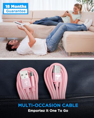 Aioneus USB A to USB C Cable 10 FT 2Pack 3A Fast Charging USBC Cord Braided - color: Pink