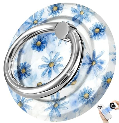 Magnetic Phone Ring Holder for MagSafe,360 Degree Rotation Magnet Cell Phone Grip Blue Daisy Design Stand Finger Ring Kickstand for Smartphone