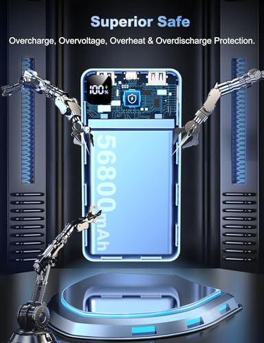 Portable Charger 56800mAh, 22.5W Fast Charging Power Bank with LED Display - color: SkyBlue
