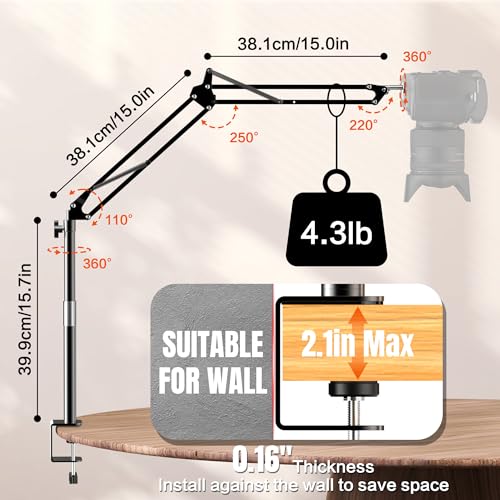 Overhead Camera Mount, Desk Camera Mount with Articulating Arm