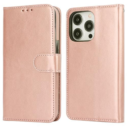 Bocasal Detachable Wallet Case Card Holder for iPhone 15 Pro, Rose Gold | RFID Blocking Kickstand Card Slots Holder PU Leather Magnetic Shockproof Wrist Strap Removable Flip Protective Cover 6.1 inch - color: Rose Gold