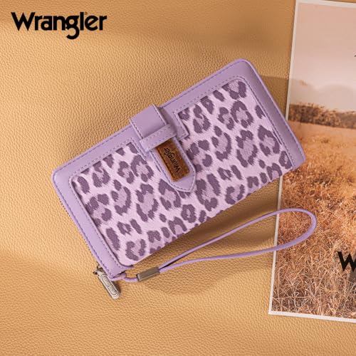 X Wrangler Women's Wallets Bifold Wristlet Wallets for Women Large Capacity Credit Card Wallet with ID Window - color: Leopard Purple