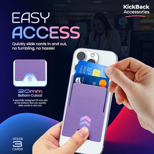 Slim Adhesive Cell Phone Wallet with Built-in Metal Plate - RFID Blocking Credit Card Holder for Phone Case - Plastic Wallet for Phone Holds 3 Cards Securely (Purple) - color: Lavender