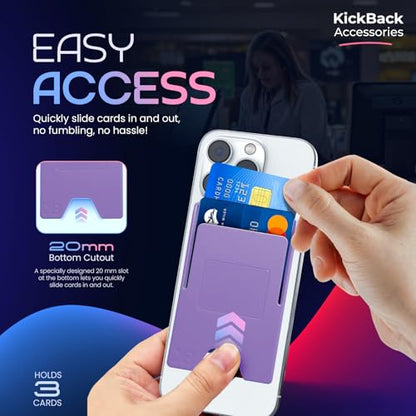 Slim Adhesive Cell Phone Wallet with Built-in Metal Plate - RFID Blocking Credit Card Holder for Phone Case - Plastic Wallet for Phone Holds 3 Cards Securely (Purple) - color: Lavender