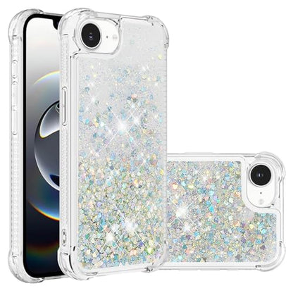 Bling Glitter Case for Apple iPhone 16e.Liquid Sliver | Soft TPU Sparkly Flowing Liquid Floating Clear Case for Women Girls Cover for Apple iPhone 16e - color: Silver